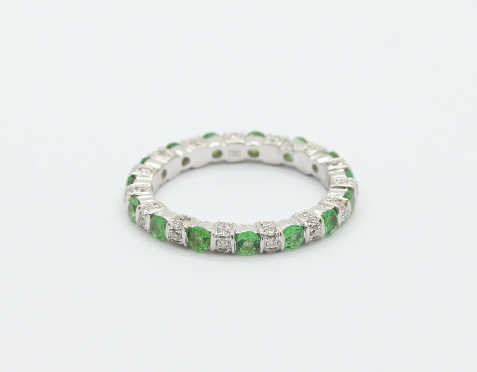 Green Garnet Diamond Eternity Stackable Band