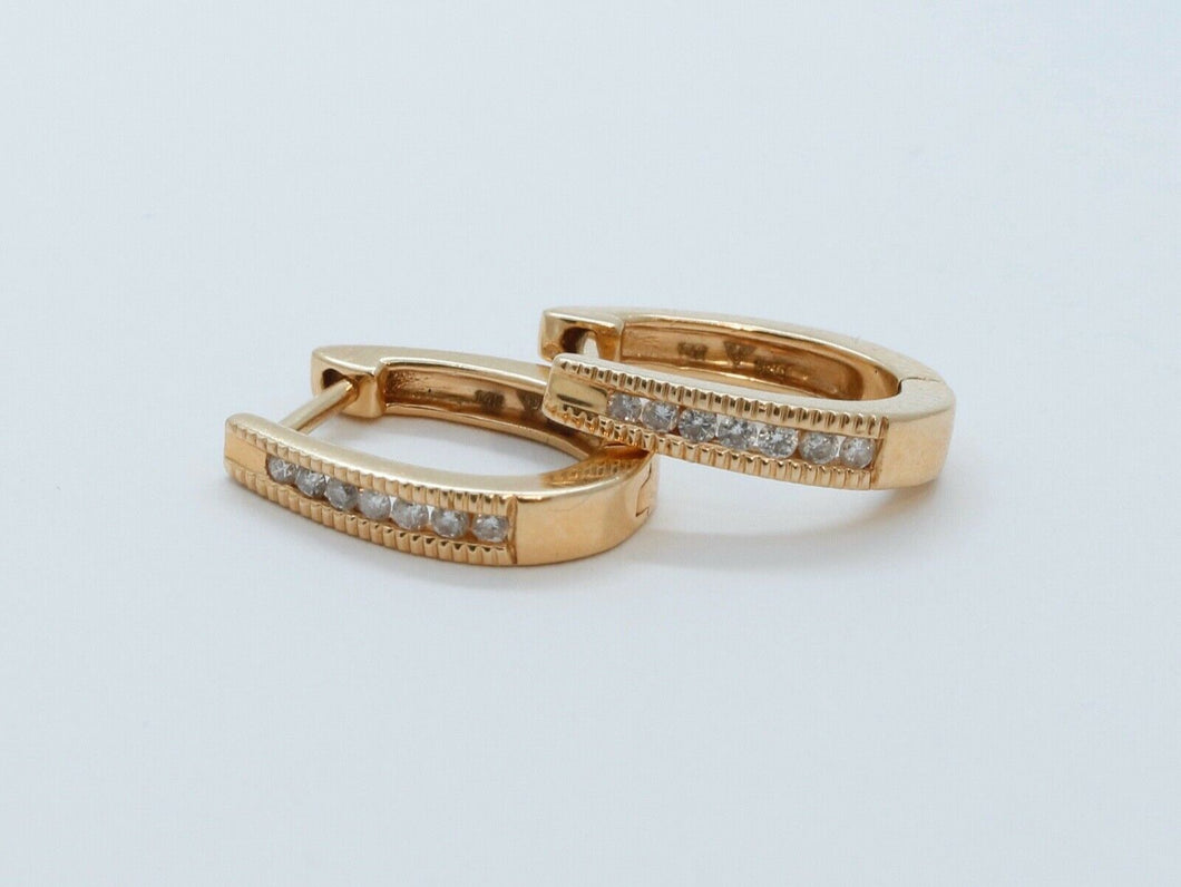 Vintage Diamonds 14K Yellow Gold Huggie Milgrain Earrings