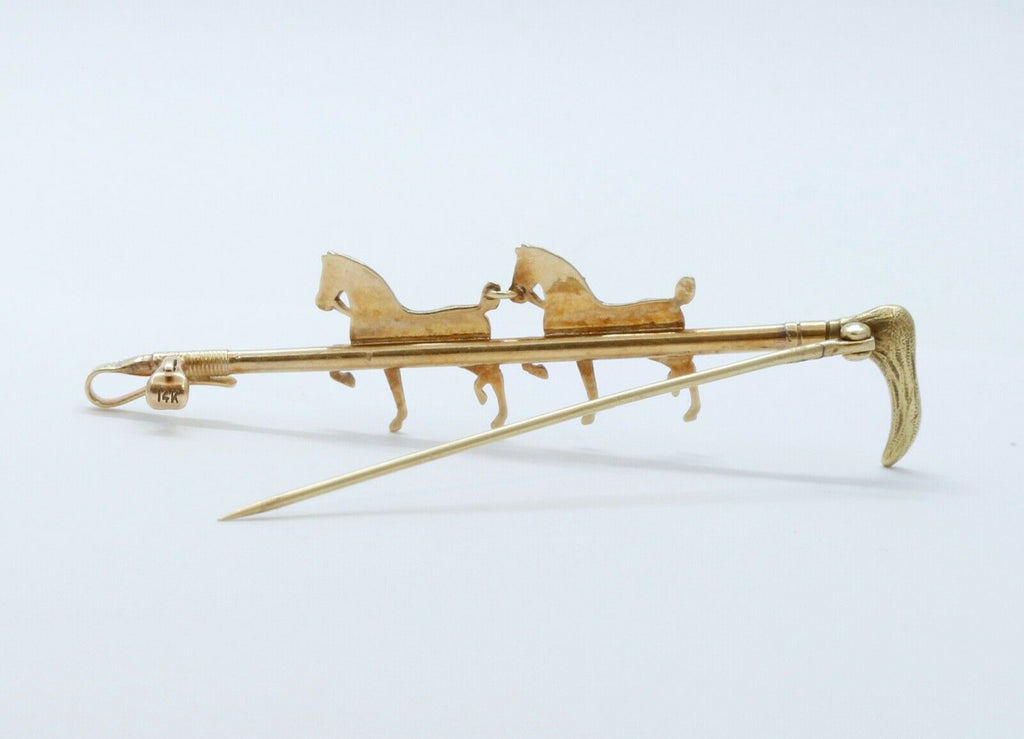 Victorian Horse and Crop 14K Yellow Gold Seed Pearls Brooch Pin