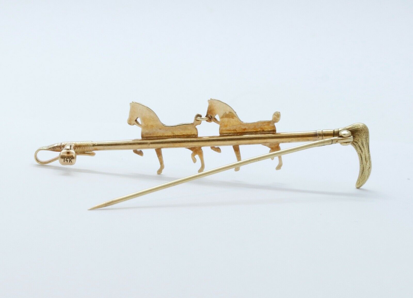 Victorian Horse and Crop 14K Yellow Gold Seed Pearls Brooch Pin