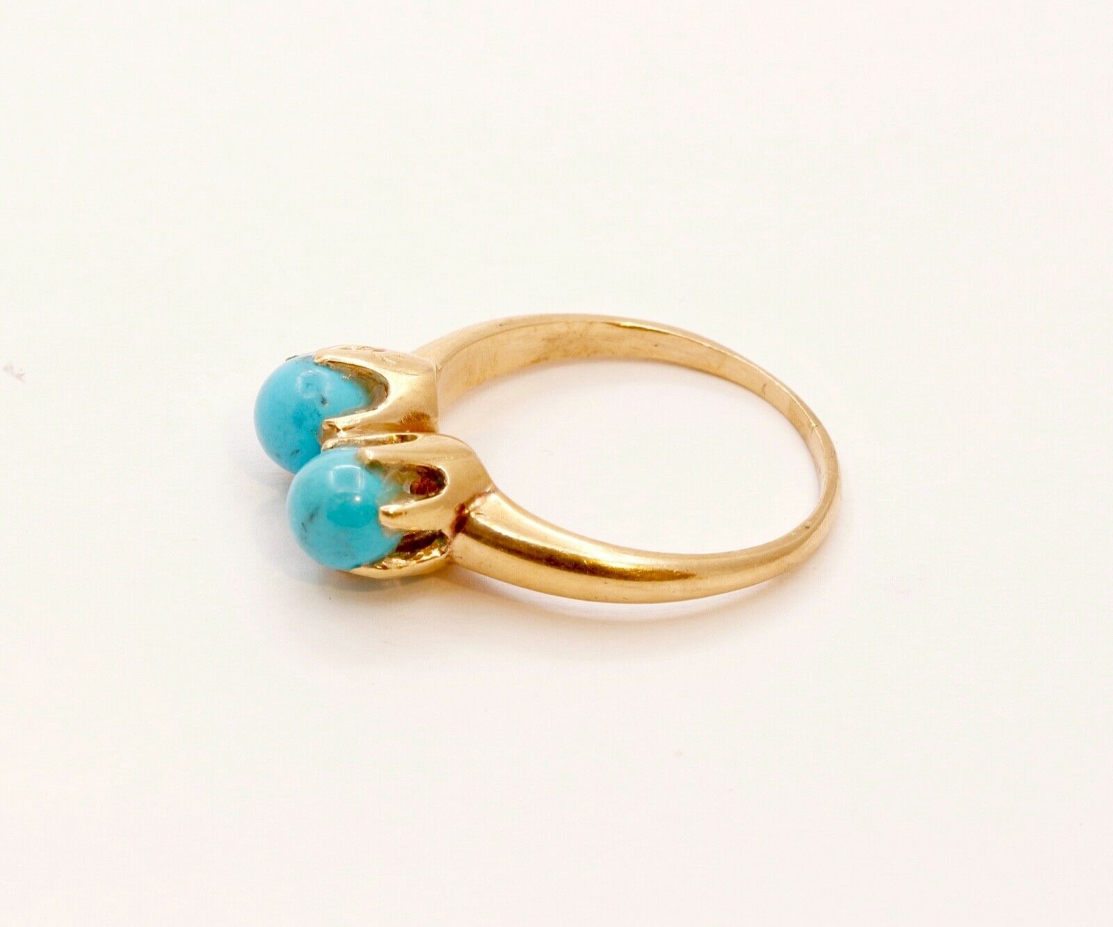 Victorian Ladies Twin Turquoise 14K Yellow Gold Ring