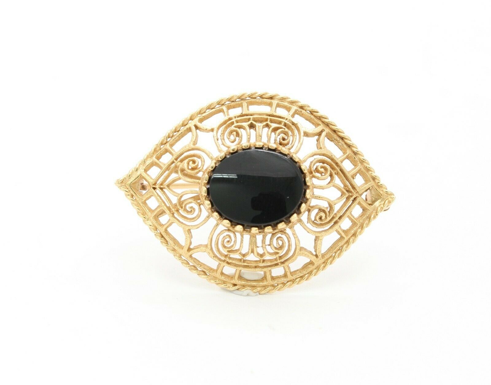 Vintage 14K Yellow Gold Black Onyx Eye Brooch