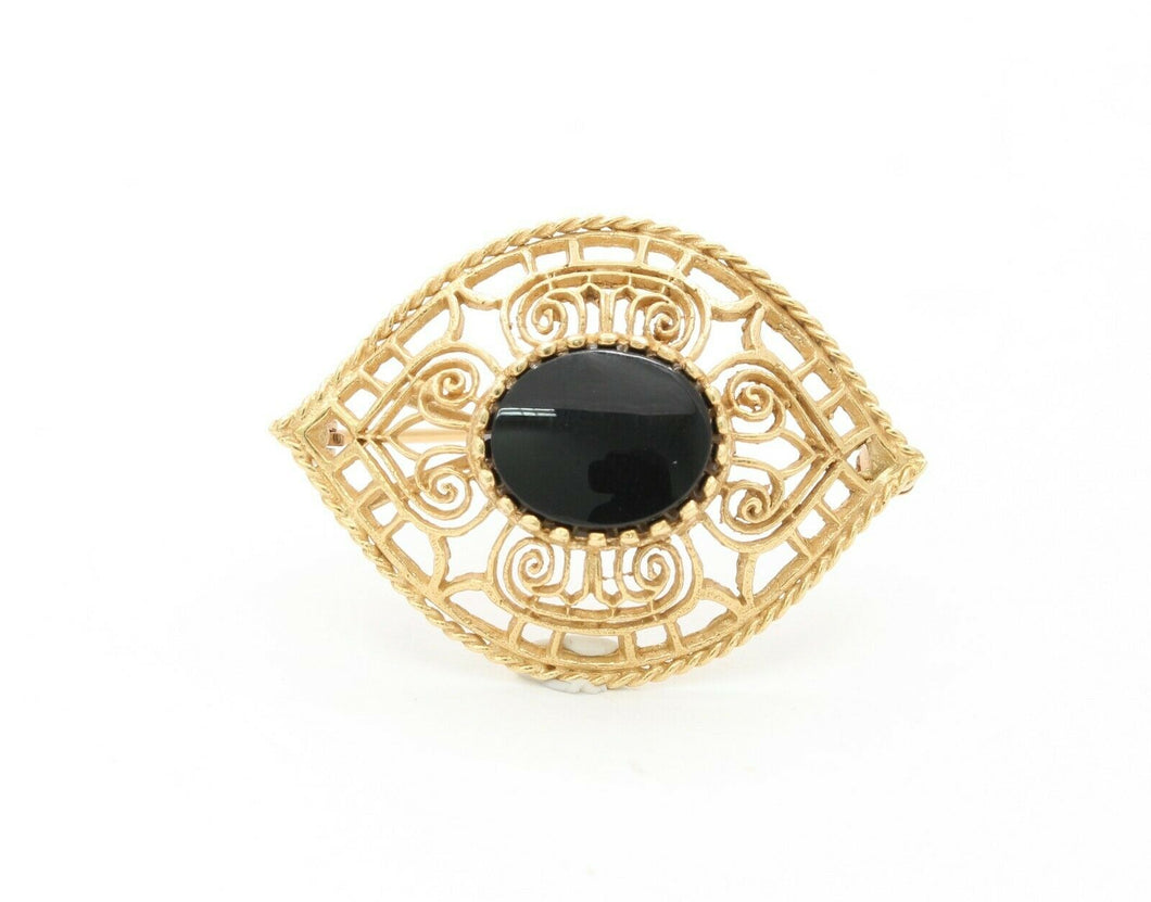 Vintage 14K Yellow Gold Black Onyx Eye Brooch