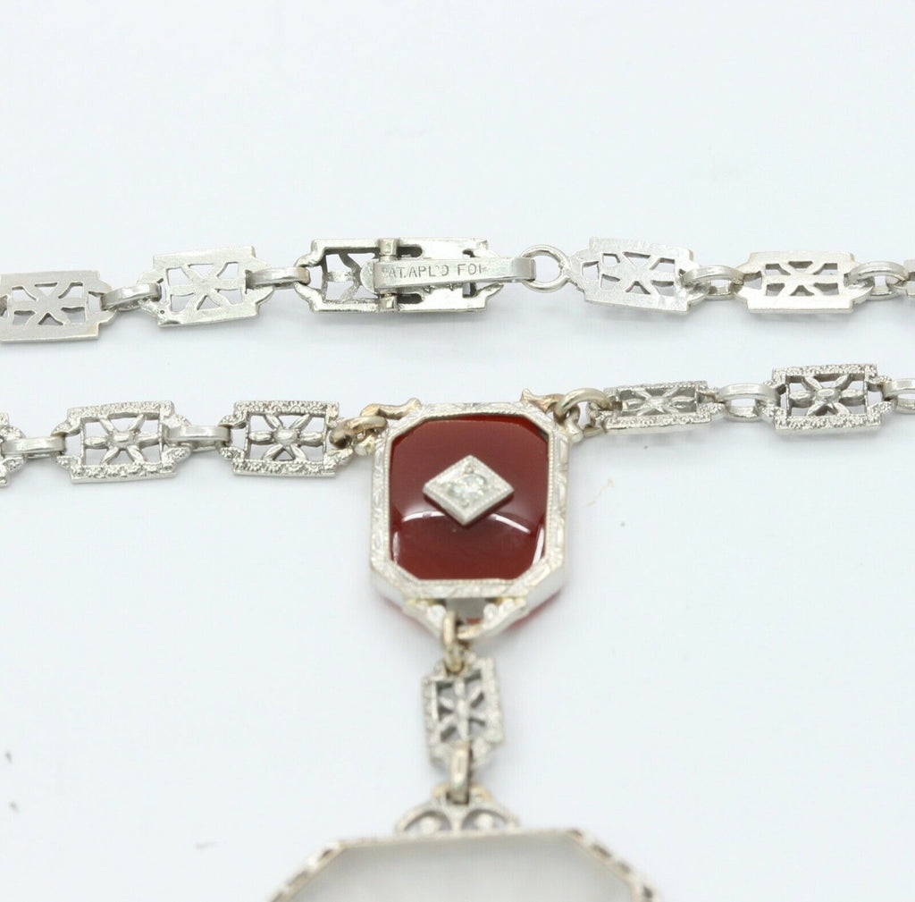 Art Deco Platinum 14K White Gold Crystal Diamonds Necklace Pendant