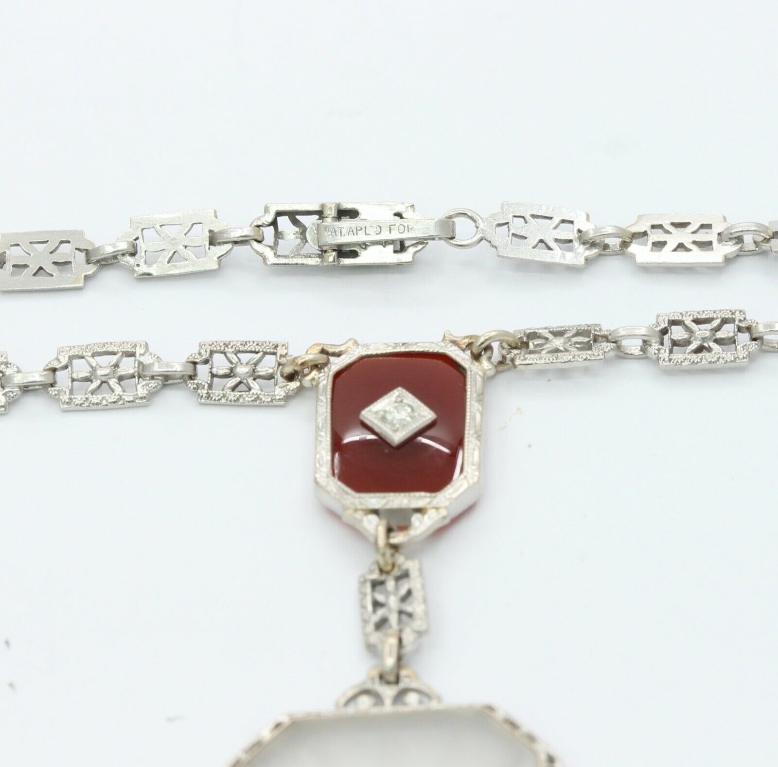 Art Deco Platinum 14K White Gold Crystal Diamonds Necklace Pendant