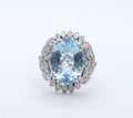 Vintage Blue Topaz Diamonds 14K White Yellow Gold Cocktail Ring
