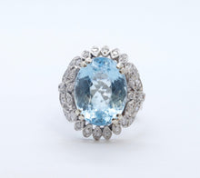 Load image into Gallery viewer, Vintage Blue Topaz Diamonds 14K White Yellow Gold Cocktail Ring
