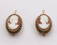 Load image into Gallery viewer, Victorian Revival Agate Cameo 14K Yellow Gold Earrings
