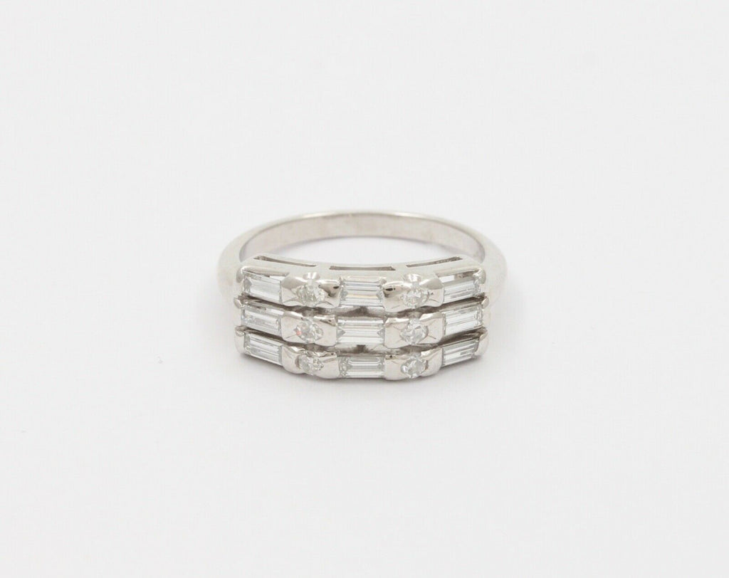 Vintage Baguette Round Platinum Wedding Band