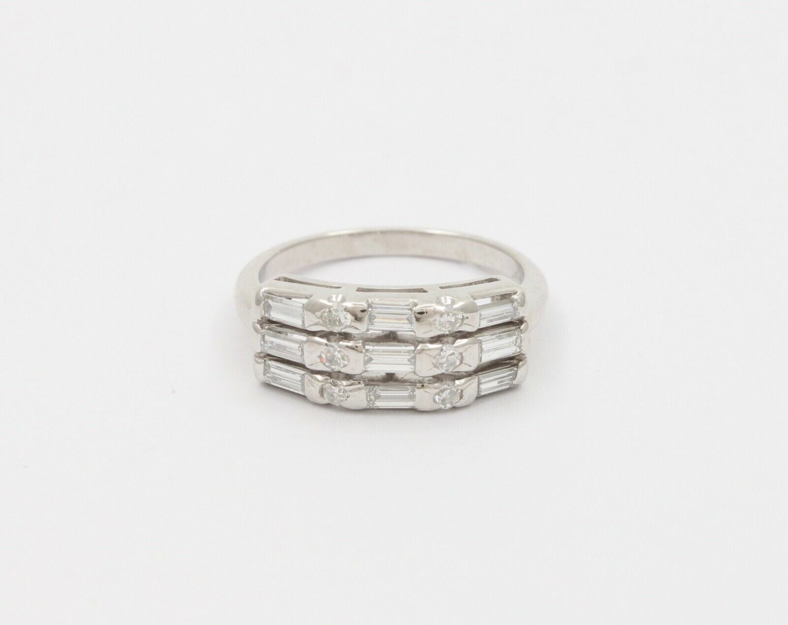 Vintage Baguette Round Platinum Wedding Band