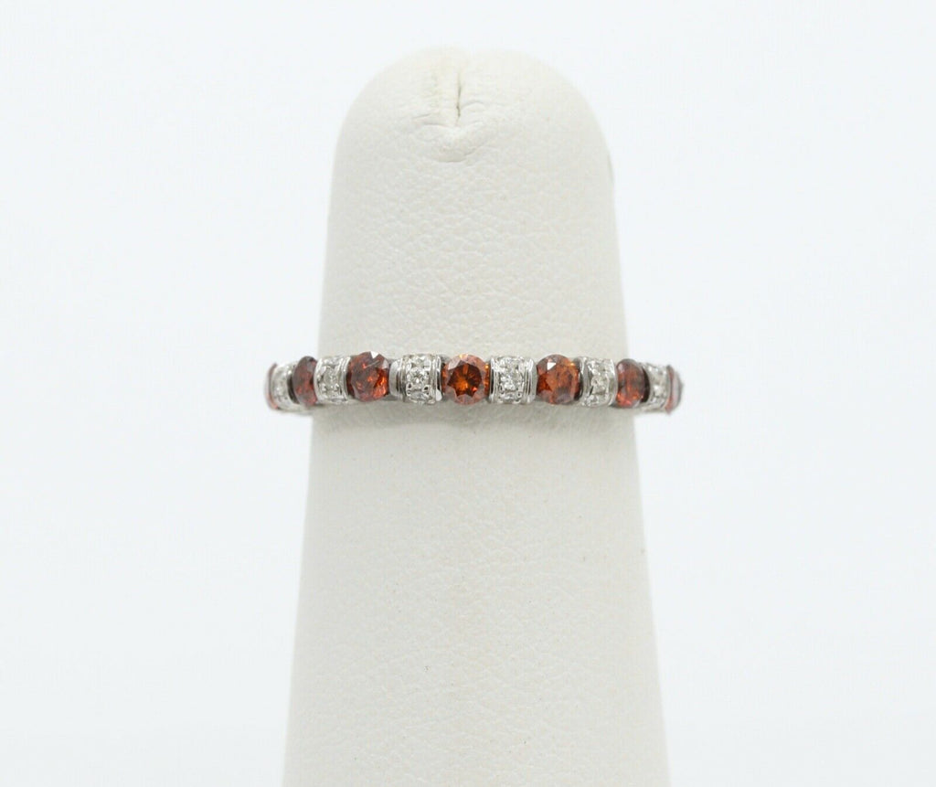 Ladies 18K White Gold White and Orange Diamonds Stacking Eternity Band