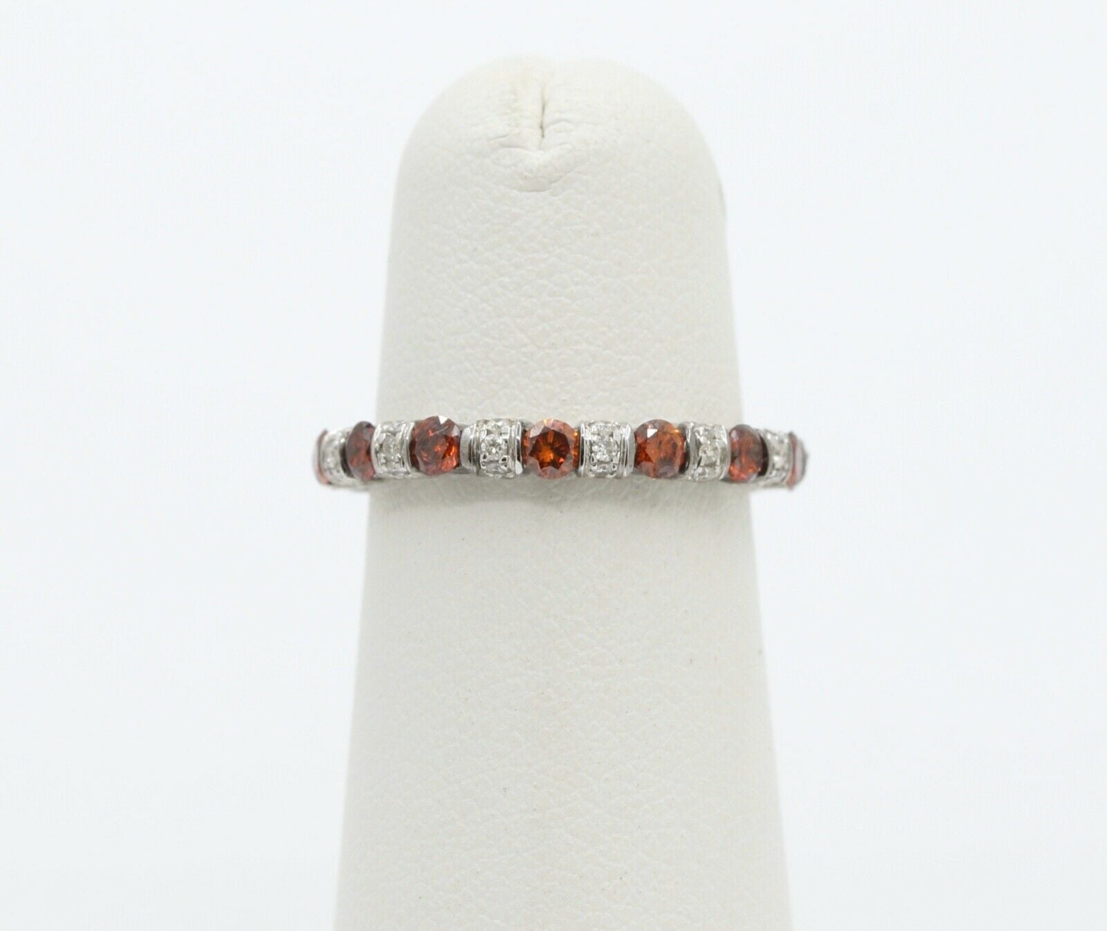 Ladies 18K White Gold White and Orange Diamonds Stacking Eternity Band