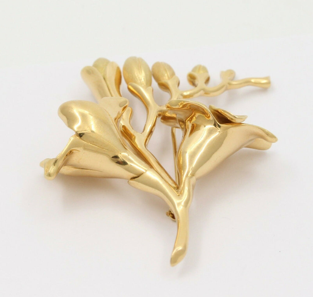 Vintage Tiffany & Co 18K Yellow Gold Heavy Floral Brooch