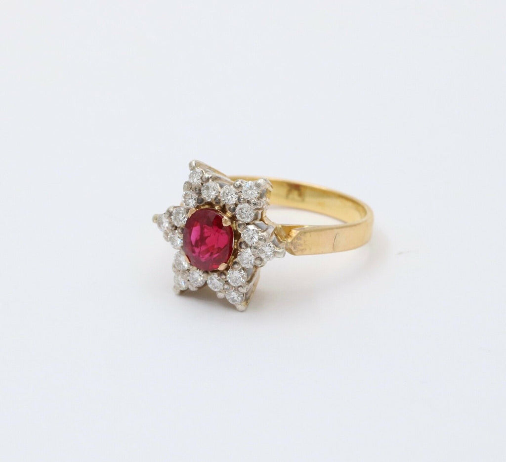Vintage 18K Yellow Gold & Sterling Silver 1.9 carats Ruby and Diamond Star Ring,