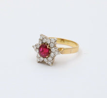 Load image into Gallery viewer, Vintage 18K Yellow Gold &amp; Sterling Silver 1.9 carats Ruby and Diamond Star Ring,
