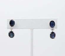 Load image into Gallery viewer, Elegant Blue Sapphires Diamonds 18K White Gold Dangle Earrings
