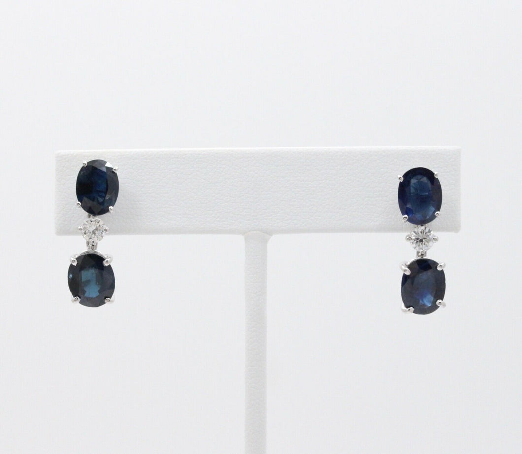 Elegant Blue Sapphires Diamonds 18K White Gold Dangle Earrings