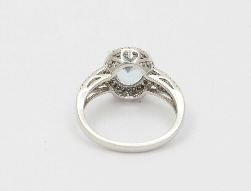 Vintage 14K White Gold Aquamarine Diamond Alternative Ring