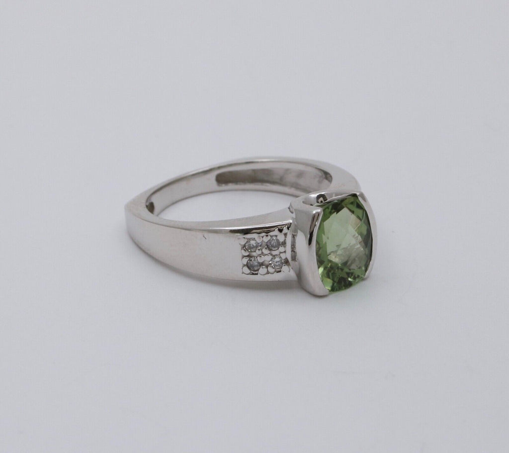 Vintage 14K White Gold Green Tourmaline and Diamond Ring, Engagement Ring