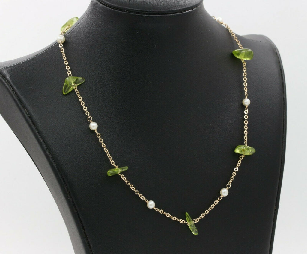 Vintage 14K Yellow Gold Peridot Pearl Necklace