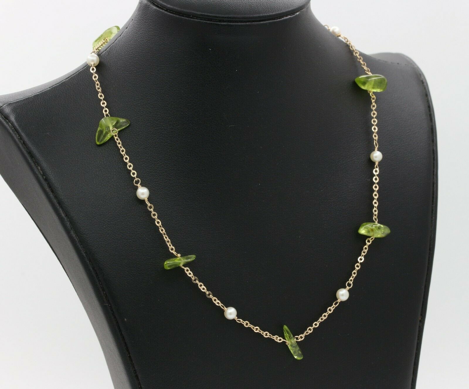 Vintage 14K Yellow Gold Peridot Pearl Necklace