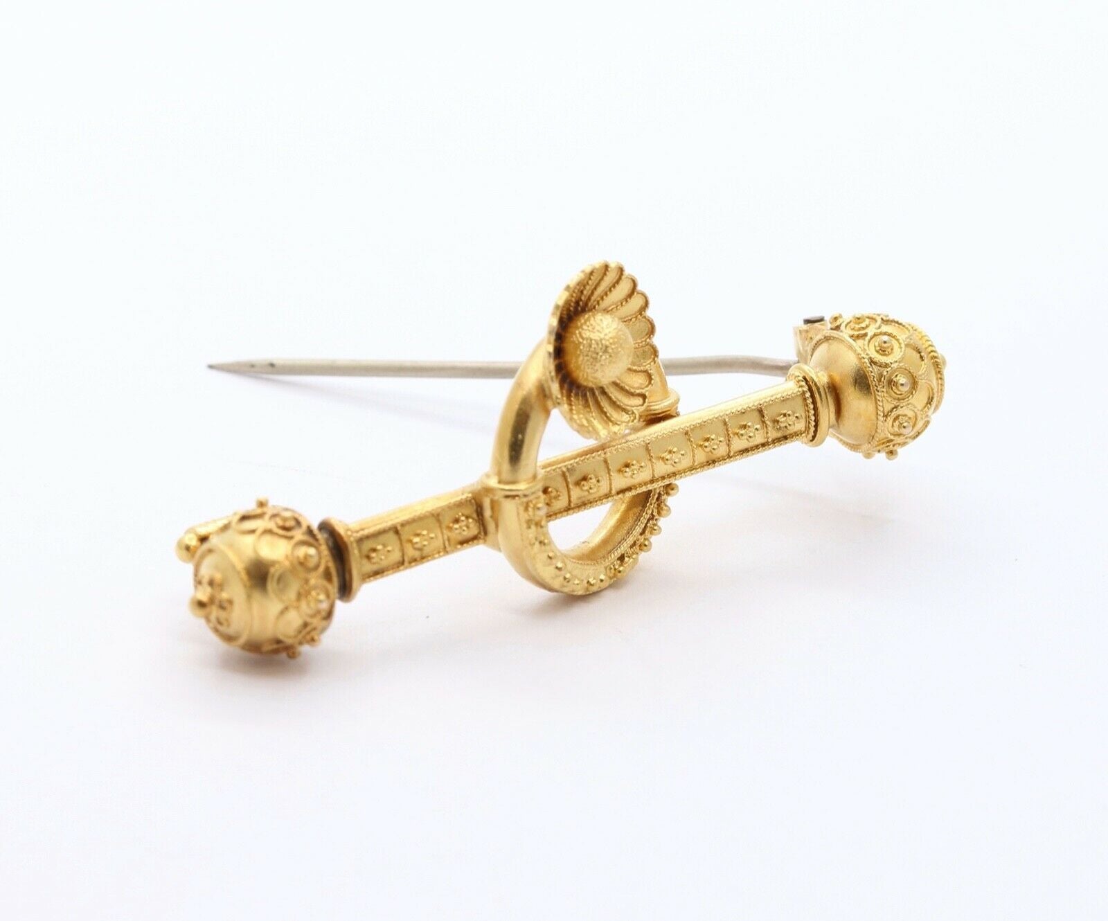 Victorian Etruscan Revival 14K Yellow Gold Brooch Pin