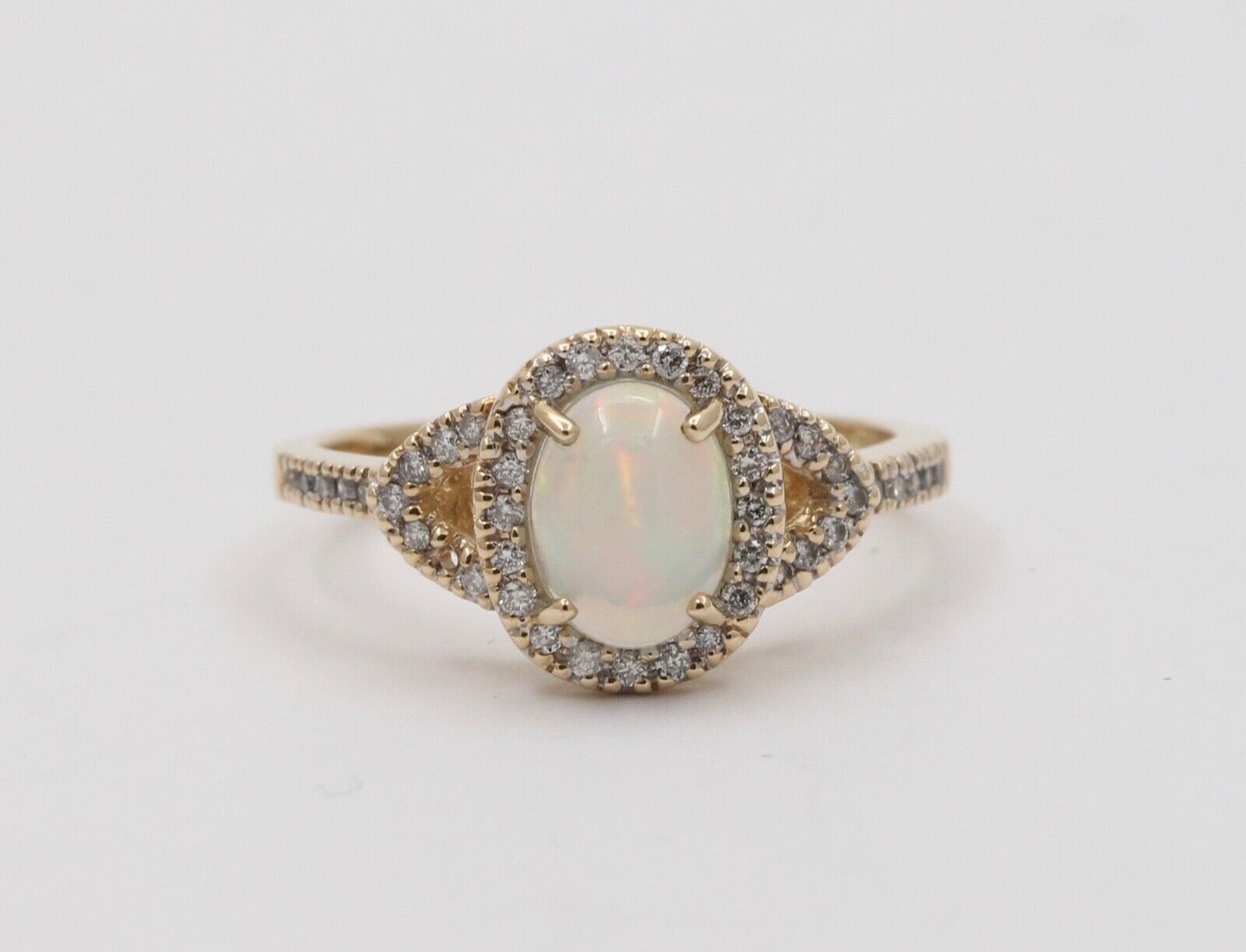 Vintage Australian Opal and Diamond Halo 14K Yellow Gold Ring, Engagement Ring