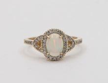 Load image into Gallery viewer, Vintage Australian Opal and Diamond Halo 14K Yellow Gold Ring, Engagement Ring
