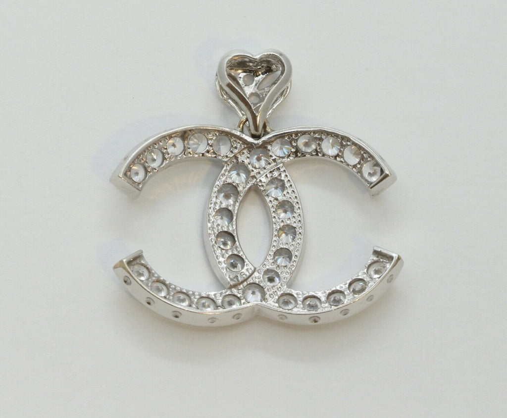 Chanel Logo Pendant Reproduction 14K White Gold Cubic Zirconia Pendant