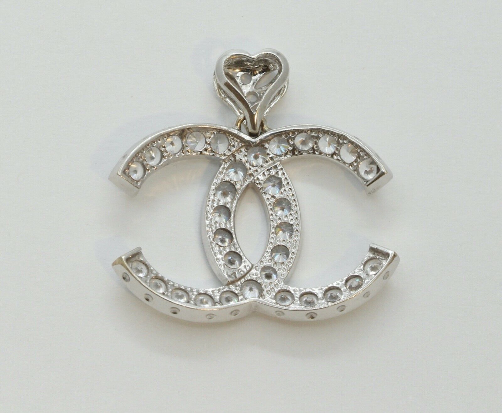 Chanel Logo Pendant Reproduction 14K White Gold Cubic Zirconia Pendant