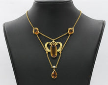 Load image into Gallery viewer, Art Nouveau 14K Yellow Gold Citrine Pearl Enamel Pendant Necklace
