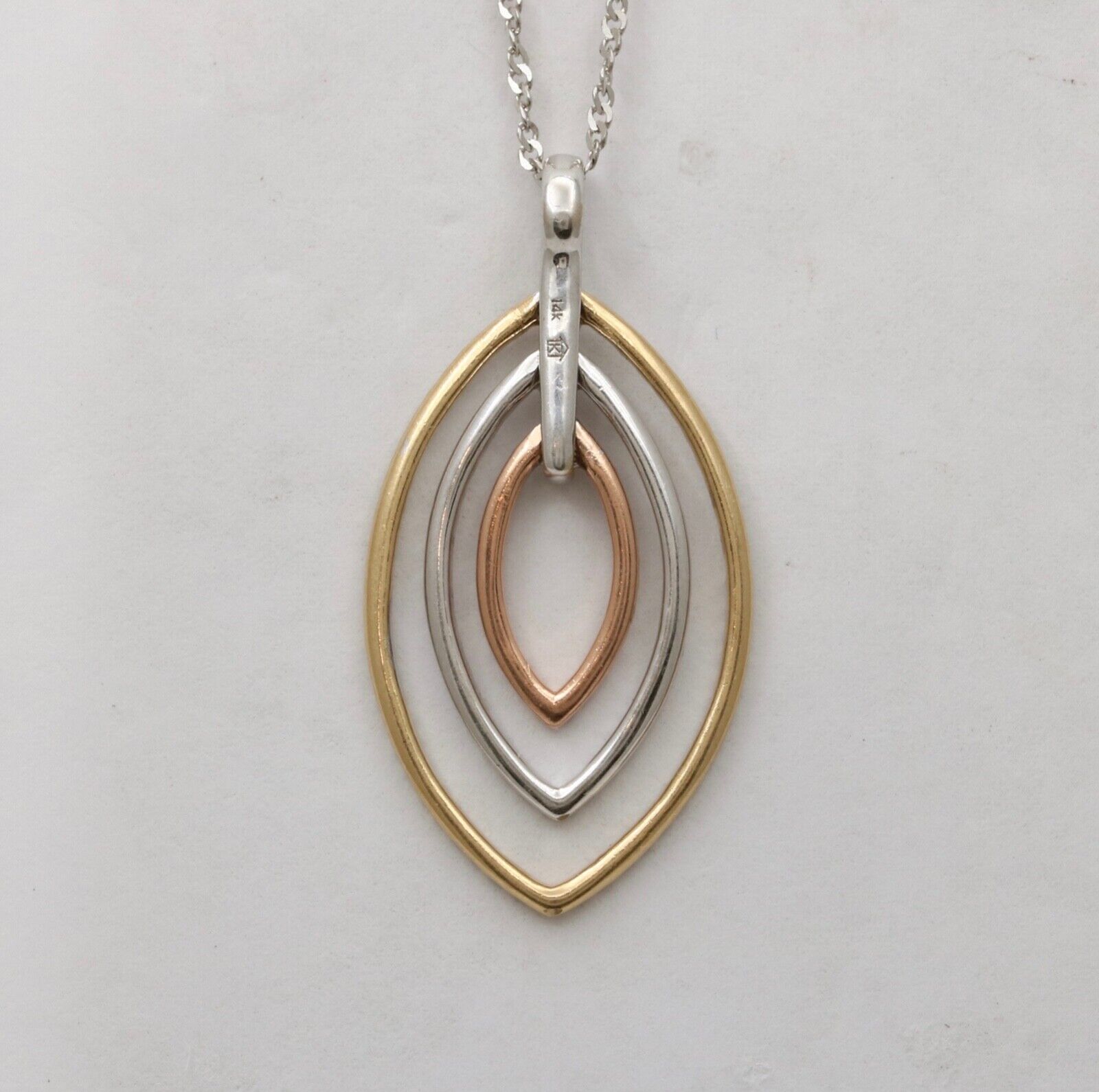 Minimal 14K Tri Color Gold Diamond Leaf Pendant, Charm