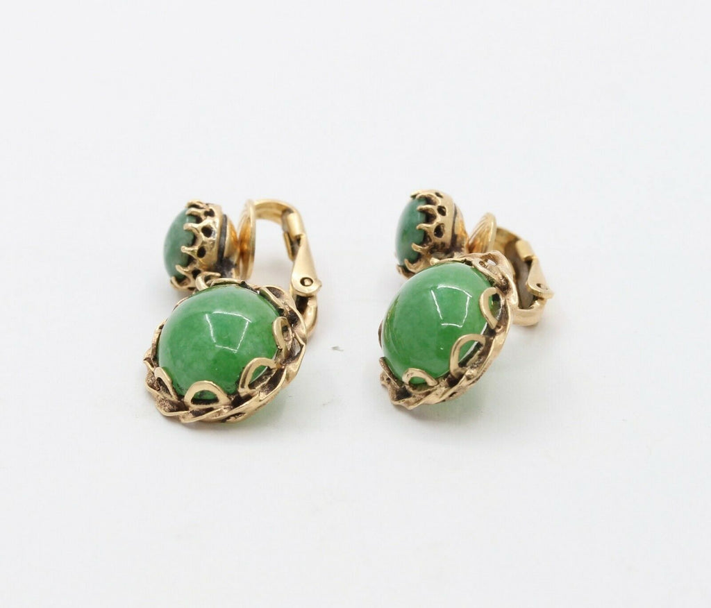 Vintage 14K Yellow Gold Aventurine Drop Earrings