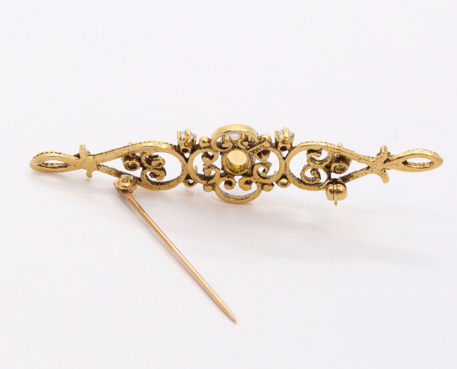 Victorian 14K Yellow Gold Opals Bar Pin Brooch