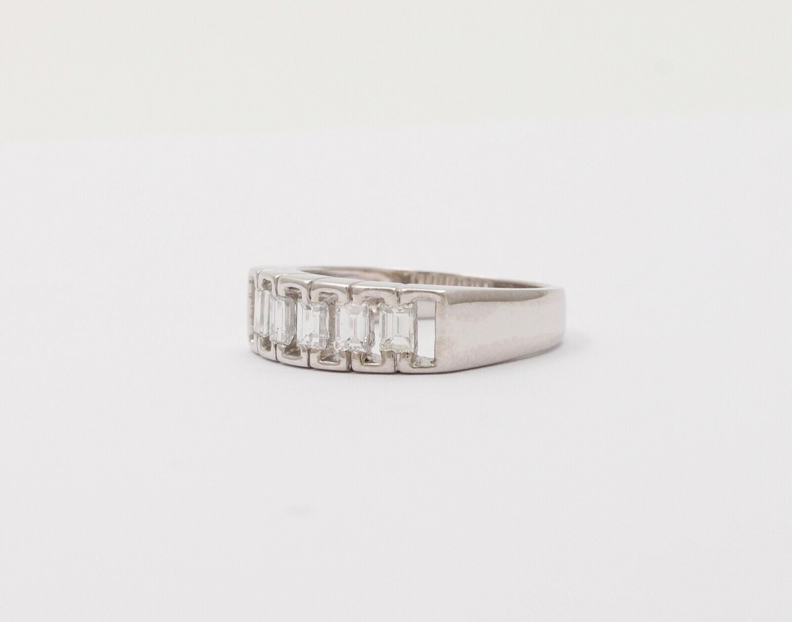 Vintage Emerald Cut Diamond Half Eternity 18K White Gold Ring Band