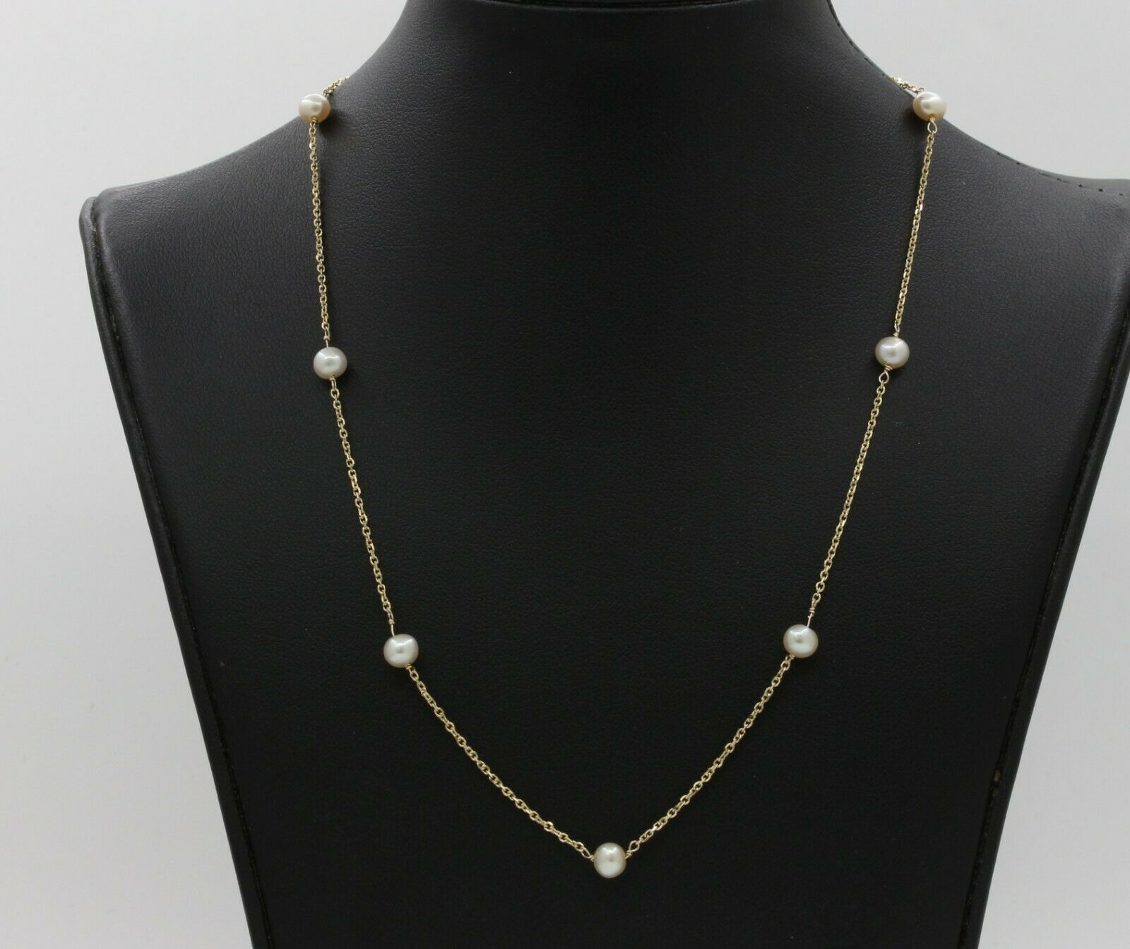 Vintage 14K Yellow Gold Pearl Station Necklace