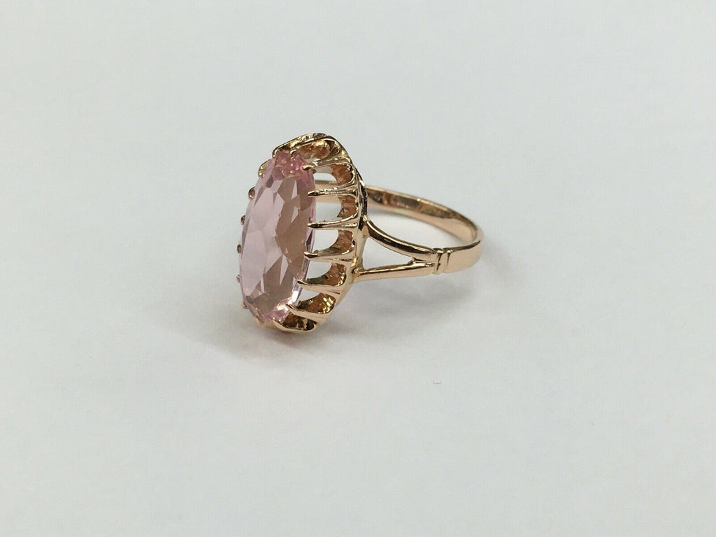 Mystical Vintage Ladies Pink Quartz 14K Rose Gold Ring