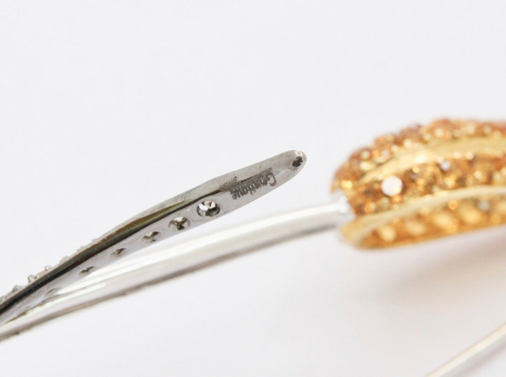 Vintage Ladies Tulip 18K White Gold Diamonds Yellow Sapphires Brooch Pin