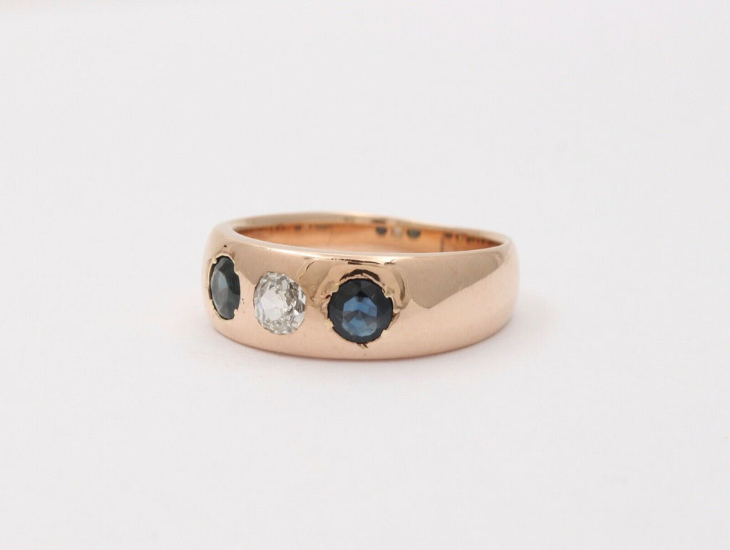 Vintage Unisex Blue Sapphires Diamond 14K Yellow Gold Ring