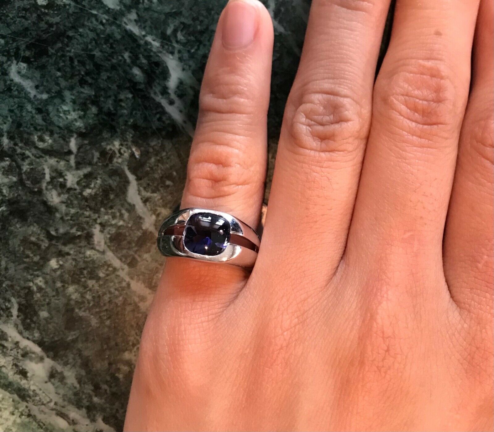 Vintage Tiffany & Co Iolite 18K White Gold Solitaire Ring