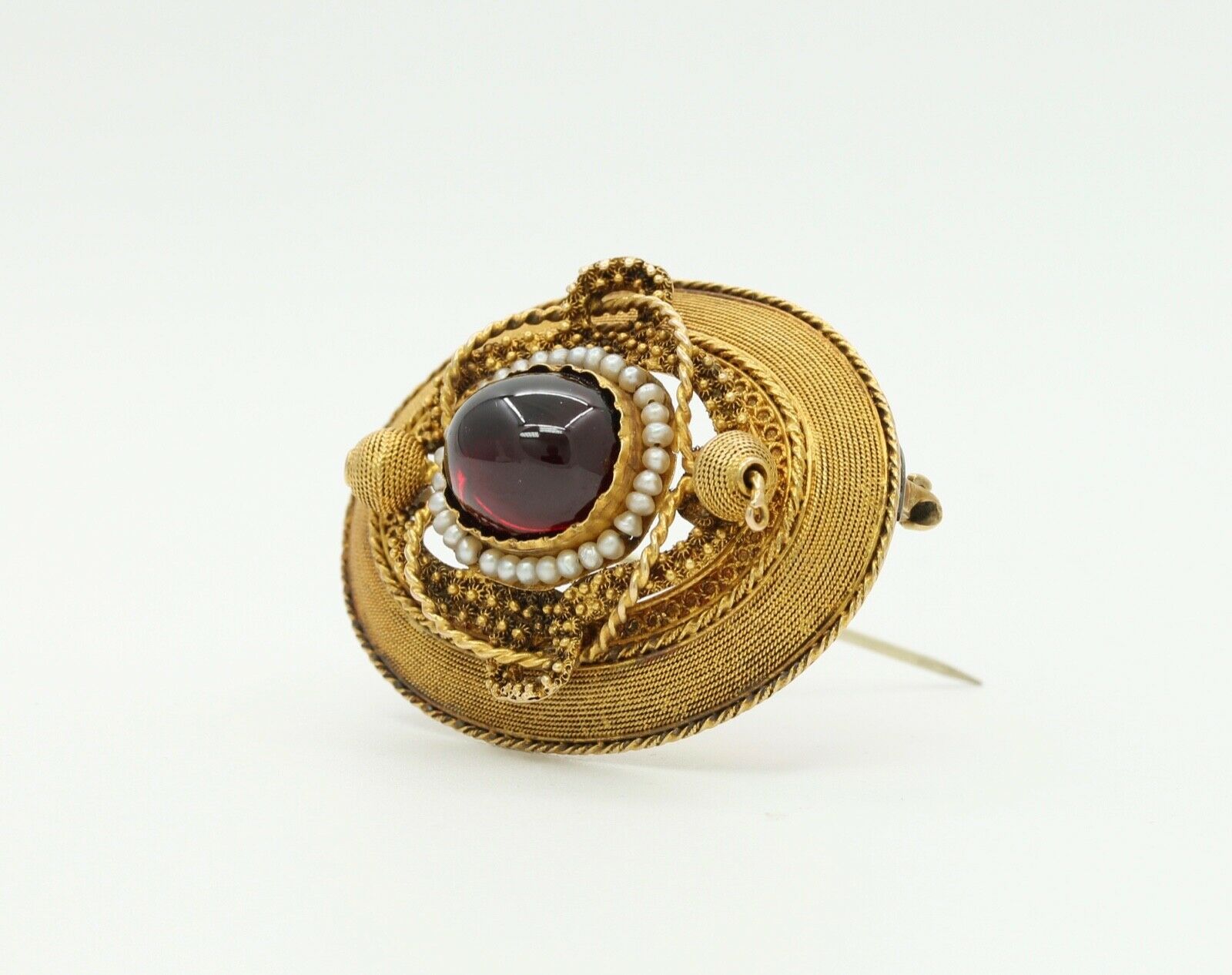 Truly Beautiful and Excellent Cond Victorian 14K Garnet Pearls Brooch Pendant