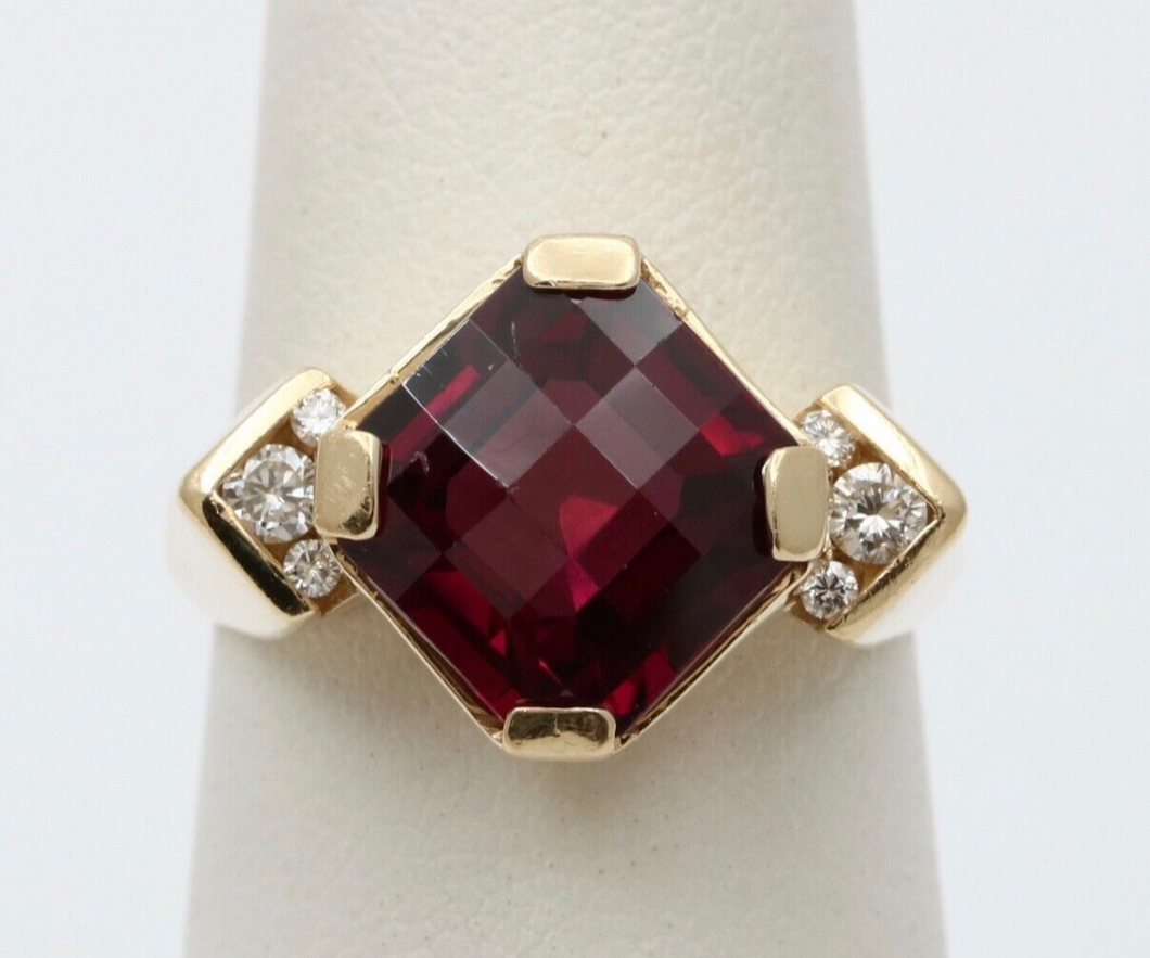 Vintage 14K Gold Rhodolite Garnet And Diamond Cocktail Ring