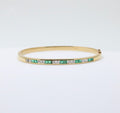 Vintage Emerald Diamond 18K Yellow Gold Bangle Bracelet
