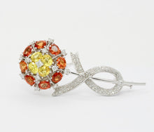 Load image into Gallery viewer, Vintage 18K White Gold Yellow Orange Sapphires Diamonds Brooch Pin
