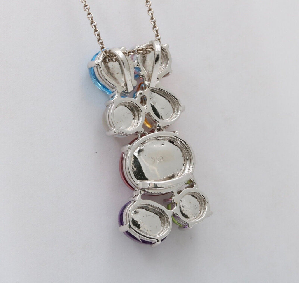 Vintage Tourmaline, Peridot, Cat s Eye Moonstone, Topaz 18K WG Pendant