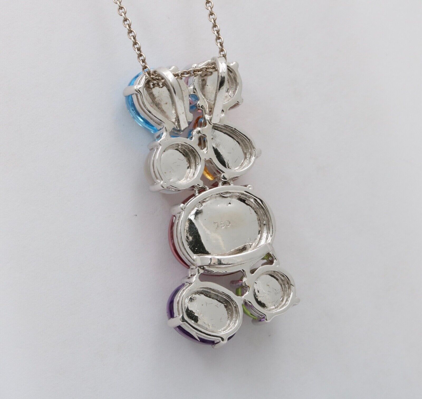 Vintage Tourmaline, Peridot, Cat s Eye Moonstone, Topaz 18K WG Pendant