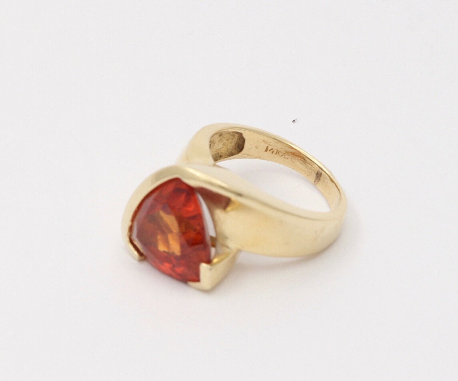 Vintage Trillion Cut Spessartine Garnet 14K Yellow Gold Ring