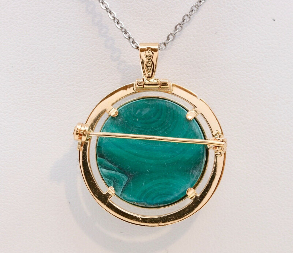 18K Yellow Gold Italian Malachite Pendant Brooch