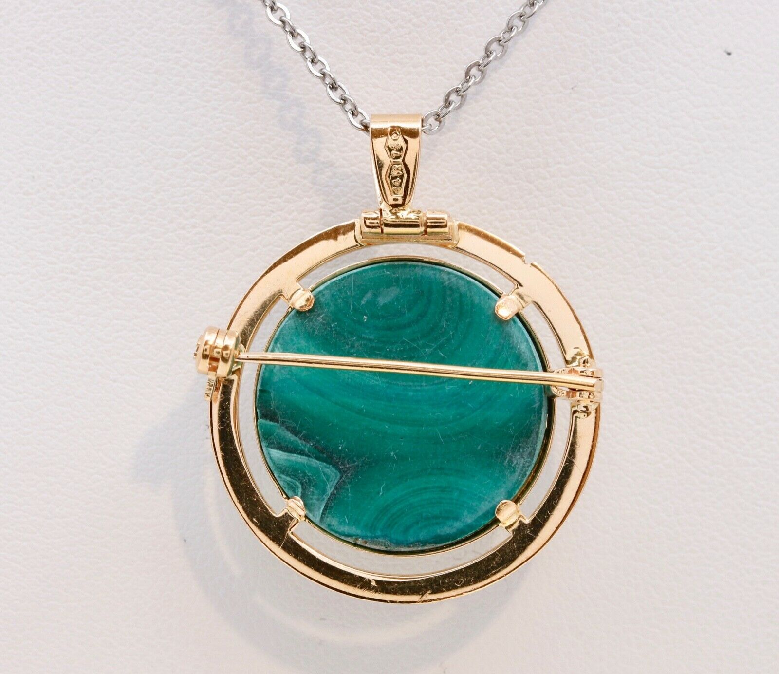 18K Yellow Gold Italian Malachite Pendant Brooch