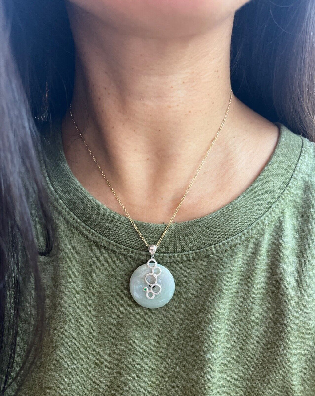 Vintage 18K White Gold Reincarnation Jade Pendant, Necklace.